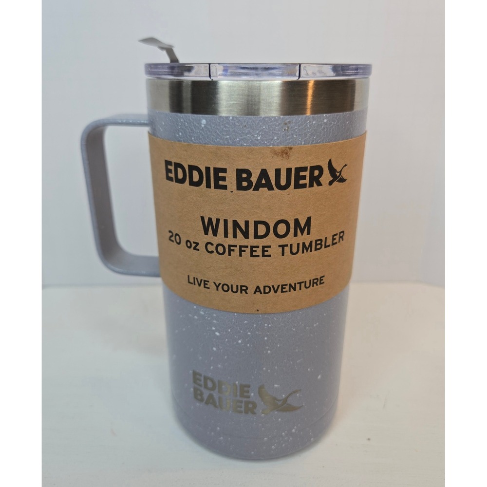 Eddie Bauer Windom 20oz Coffee Tumbler Light Gray Blue Speckle Insulated Lid New